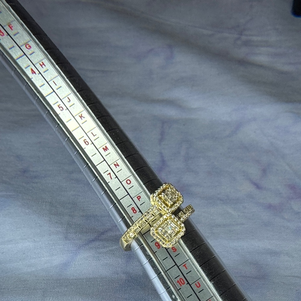 Gold-Tone Double Square Pave Ring - Women Jewelry - Picture 2 of 2
